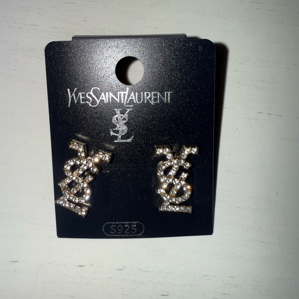 Y S L Inspired Sparkling Gold Earrings